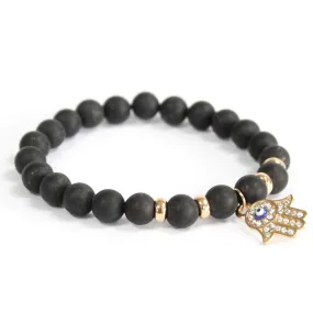 Hamsa / Black Agate Gemstone Bracelet - Attract Good Fortune and Eliminate Bad Luck | Unisex Boho Jewelry