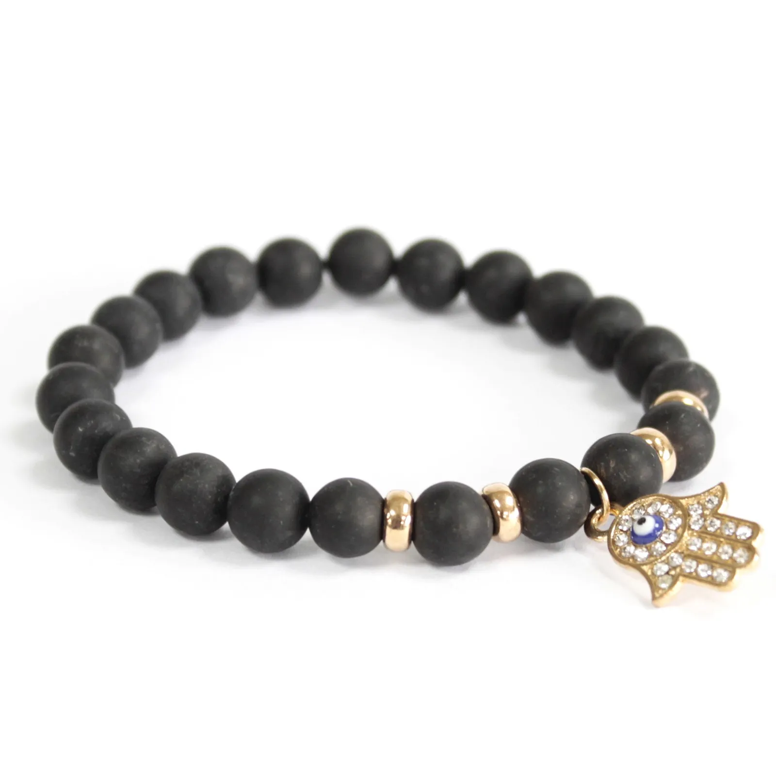 Hamsa / Black Agate Gemstone Bracelet - Attract Good Fortune and Eliminate Bad Luck | Unisex Boho Jewelry