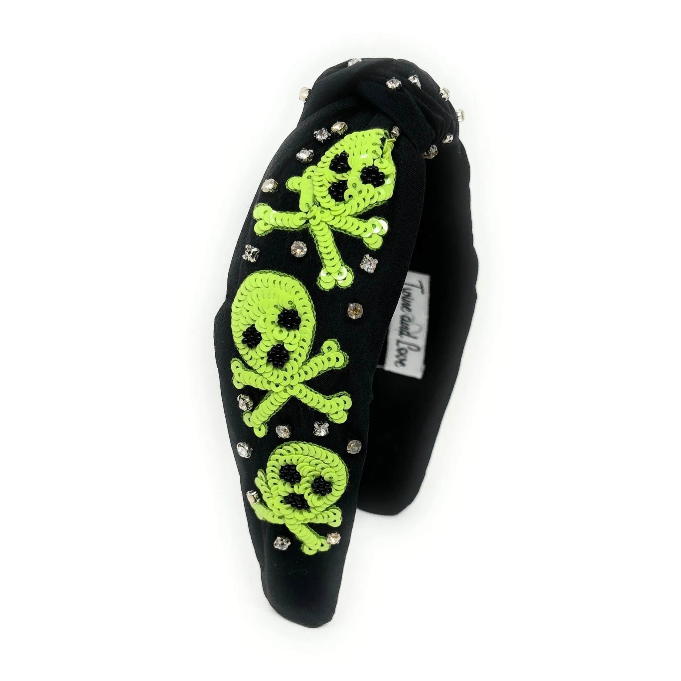 Hand Beaded Neon Skull Knot Headband