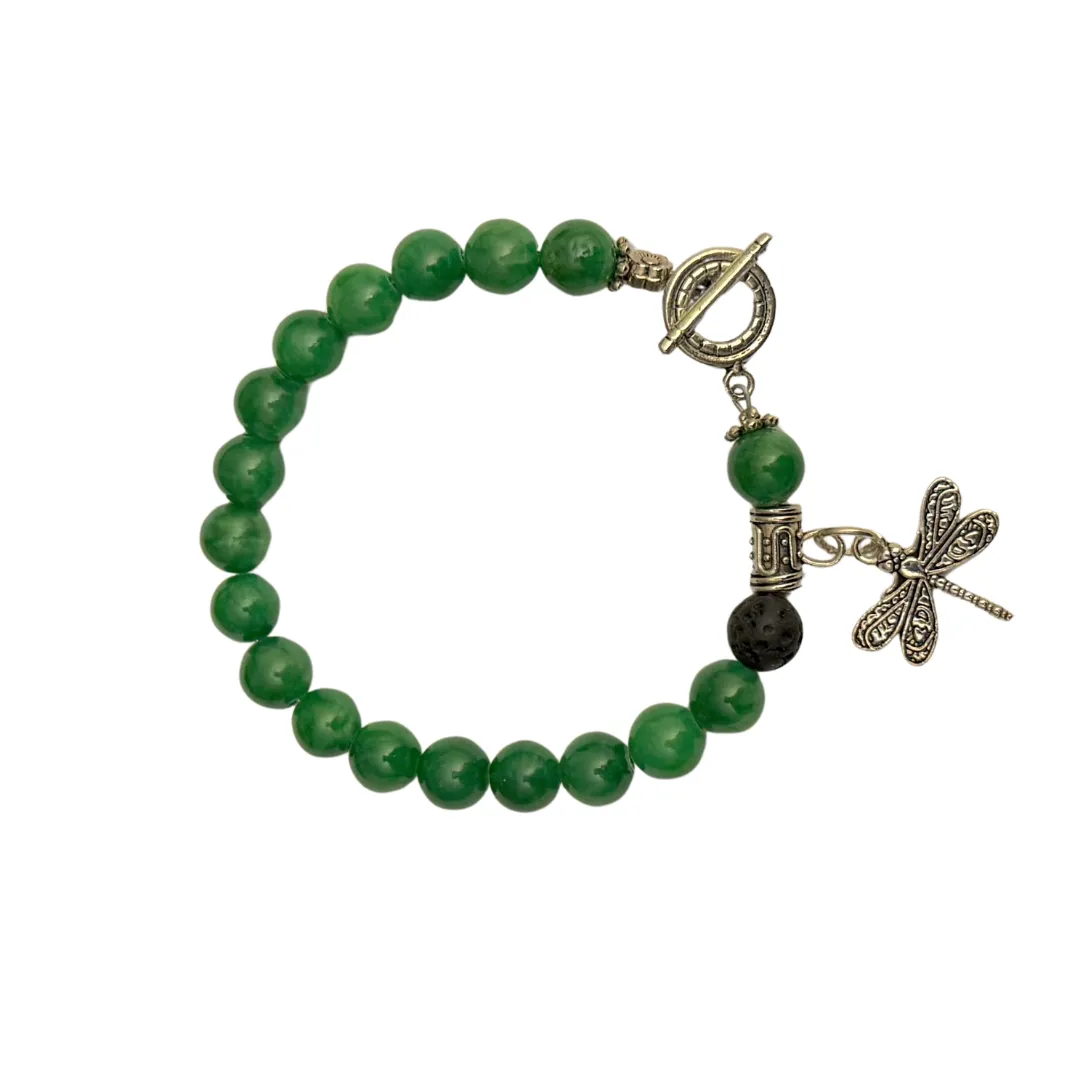 Jade Essential Oil Diffuser Bracelet With Dragonfly Charm