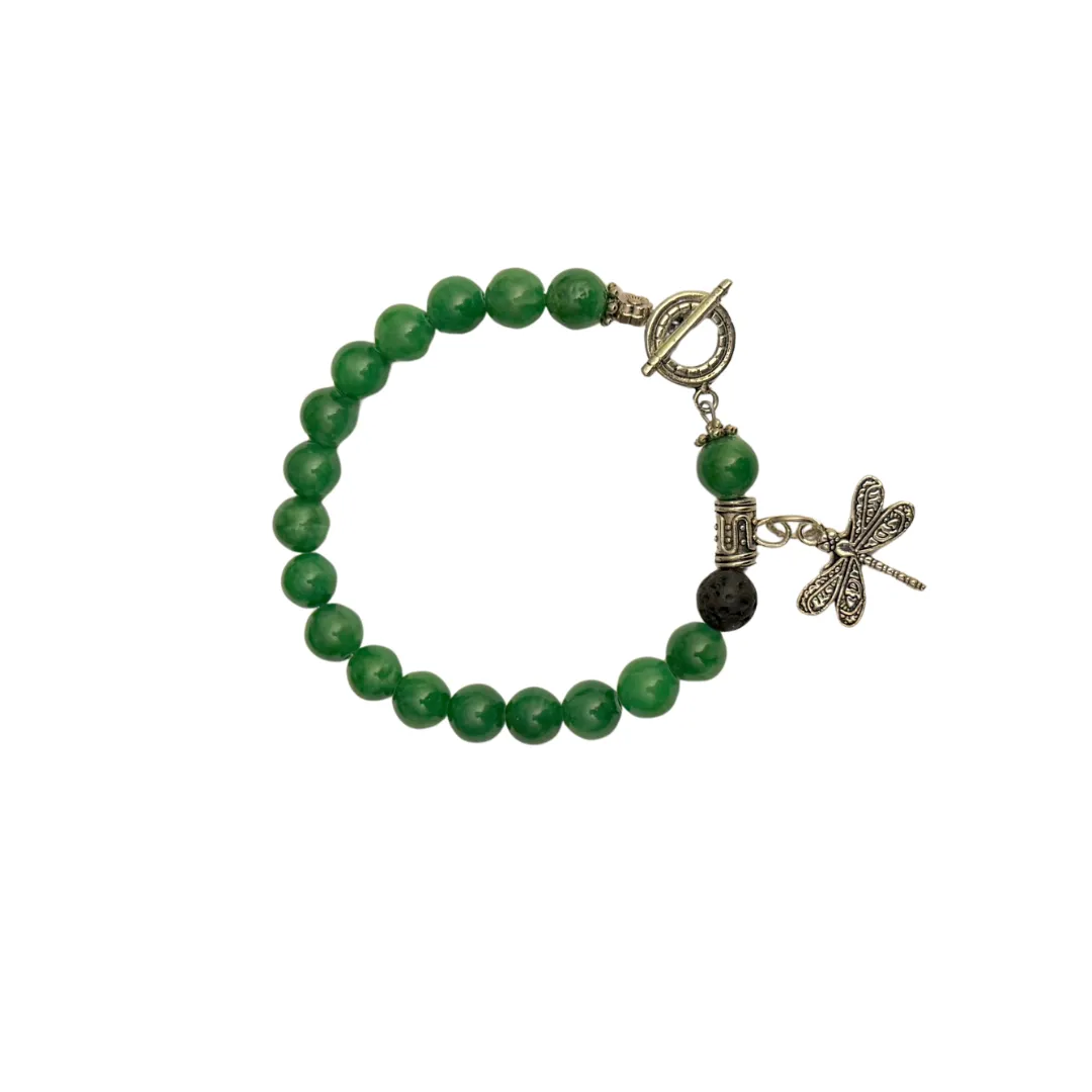 Jade Essential Oil Diffuser Bracelet With Dragonfly Charm