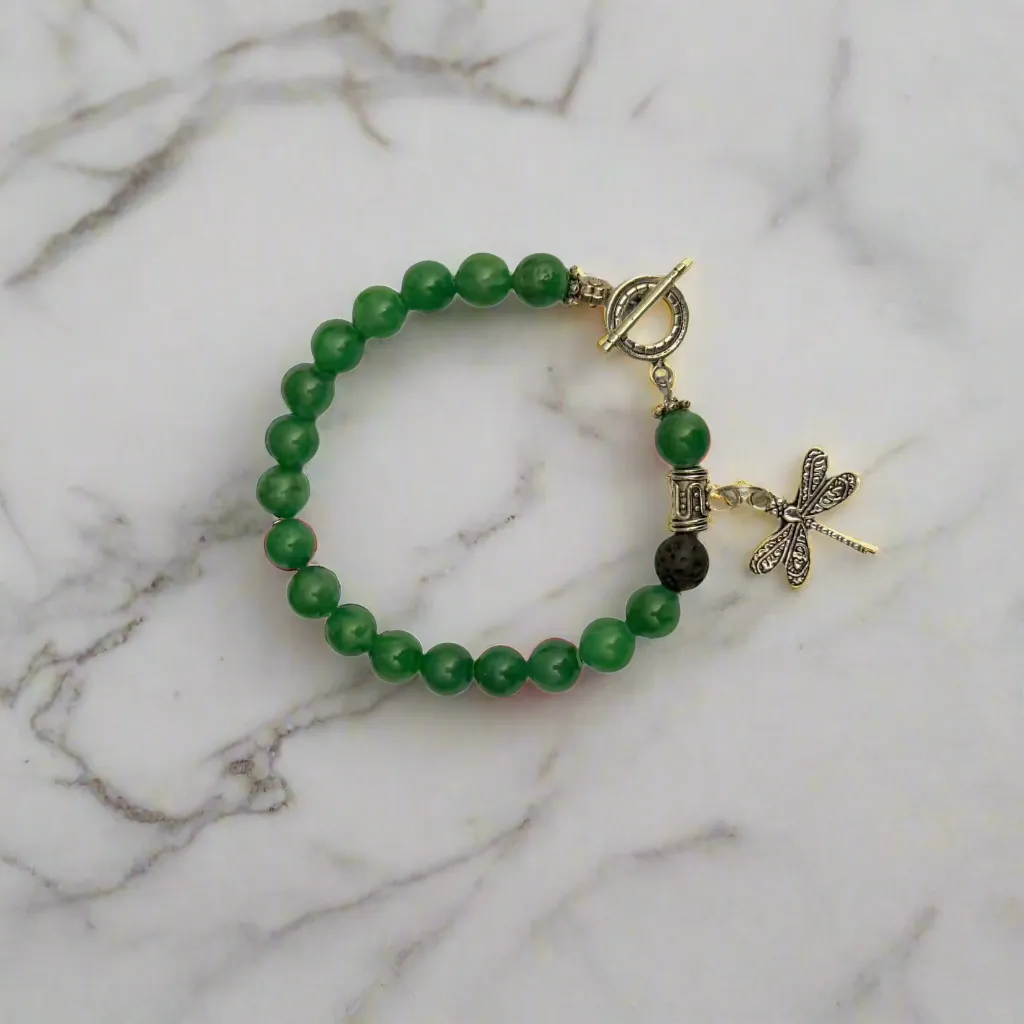 Jade Essential Oil Diffuser Bracelet With Dragonfly Charm