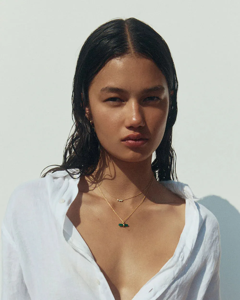 Kirstin Ash Green Onyx T-Bar Necklace (Gold Vermeil)