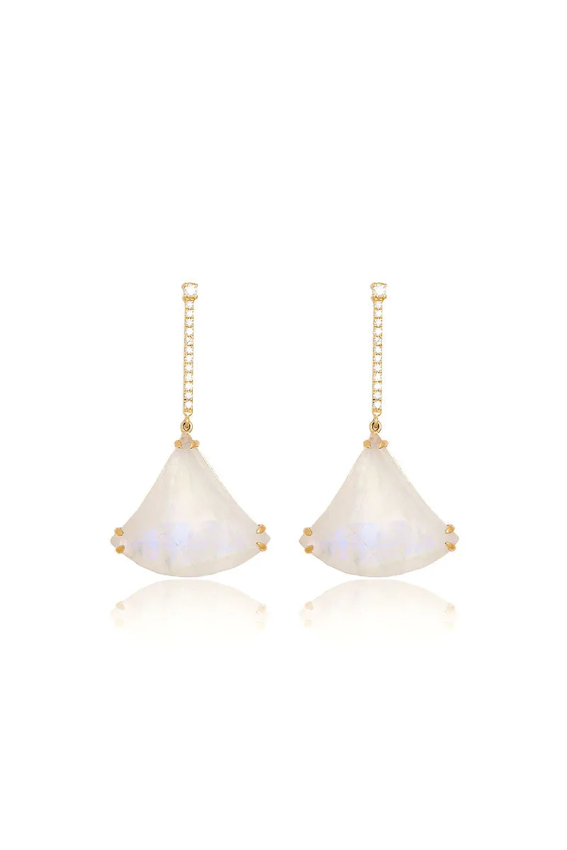 Moonstone Kite Earrings in Yellow Gold
