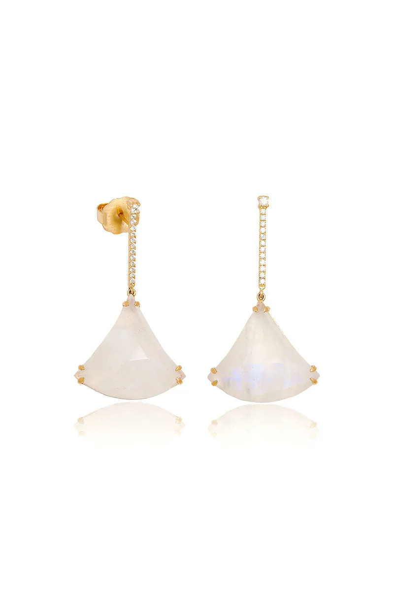Moonstone Kite Earrings in Yellow Gold