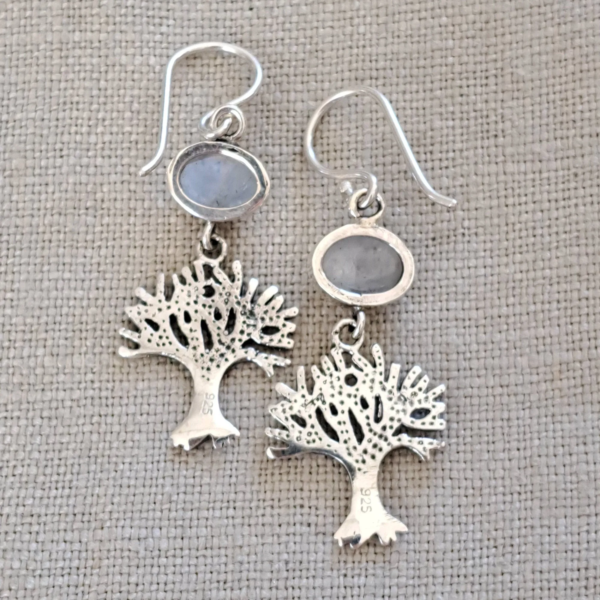 Moonstone Tree .925 Sterling Silver Earrings from Bali